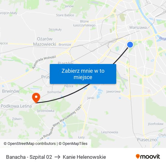 Banacha-Szpital to Kanie Helenowskie map