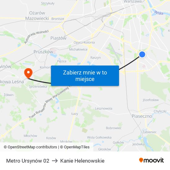 Metro Ursynów 02 to Kanie Helenowskie map