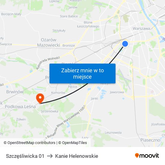 Szczęśliwicka 01 to Kanie Helenowskie map