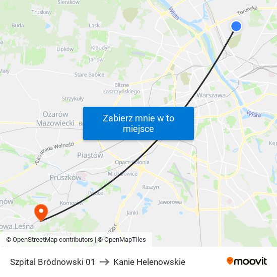 Szpital Bródnowski to Kanie Helenowskie map