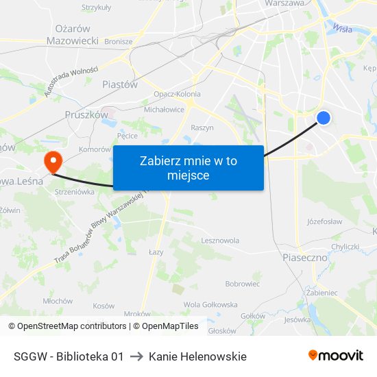 SGGW - Biblioteka 01 to Kanie Helenowskie map