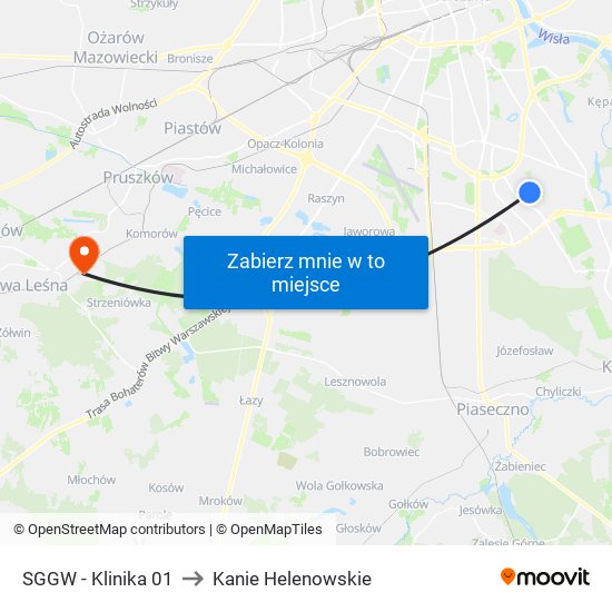 SGGW - Klinika 01 to Kanie Helenowskie map