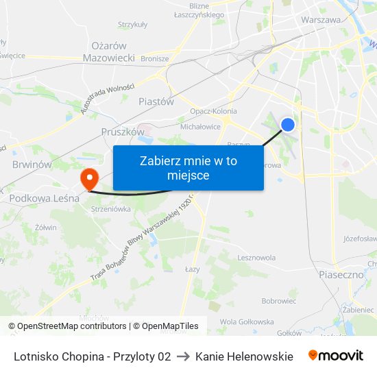 Lotnisko Chopina-Przyloty to Kanie Helenowskie map