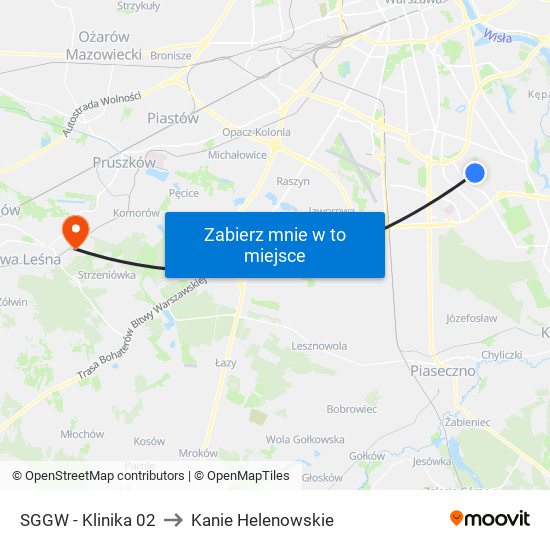 Sggw-Klinika to Kanie Helenowskie map