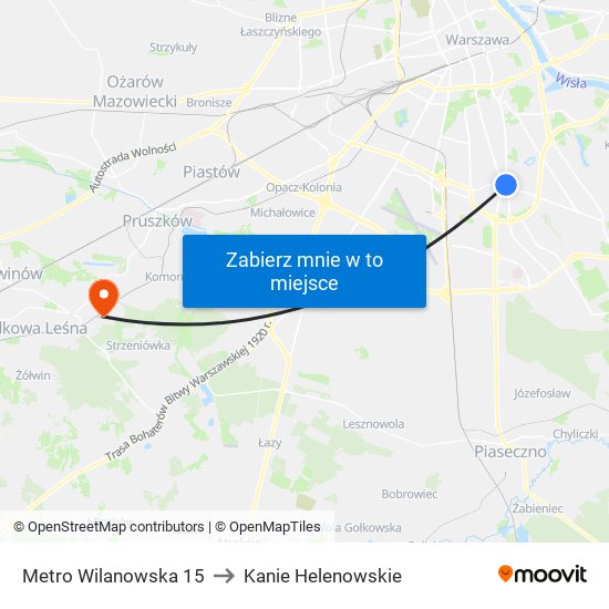 Metro Wilanowska 15 to Kanie Helenowskie map