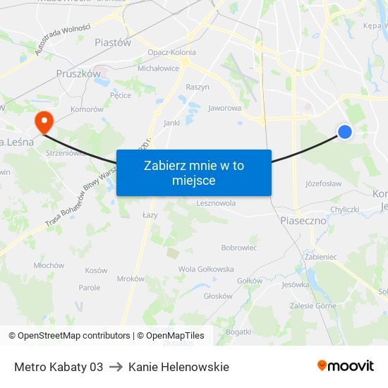 Metro Kabaty 03 to Kanie Helenowskie map