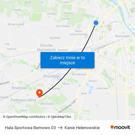 Hala Sportowa Bemowo 03 to Kanie Helenowskie map