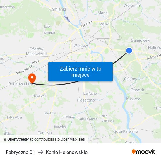 Fabryczna to Kanie Helenowskie map