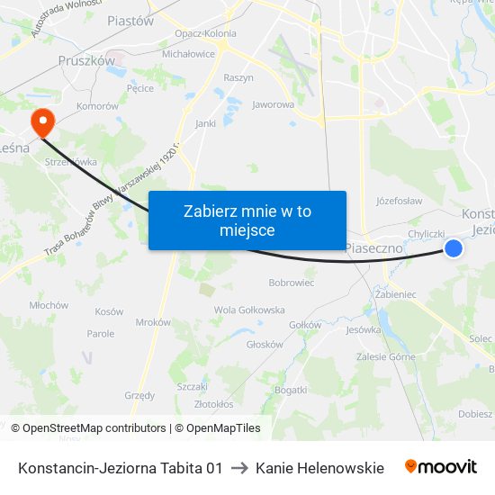 Konstancin-Jeziorna Tabita to Kanie Helenowskie map