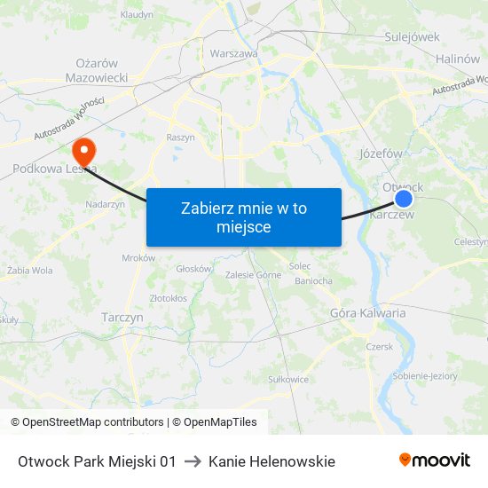 Otwock Park Miejski to Kanie Helenowskie map