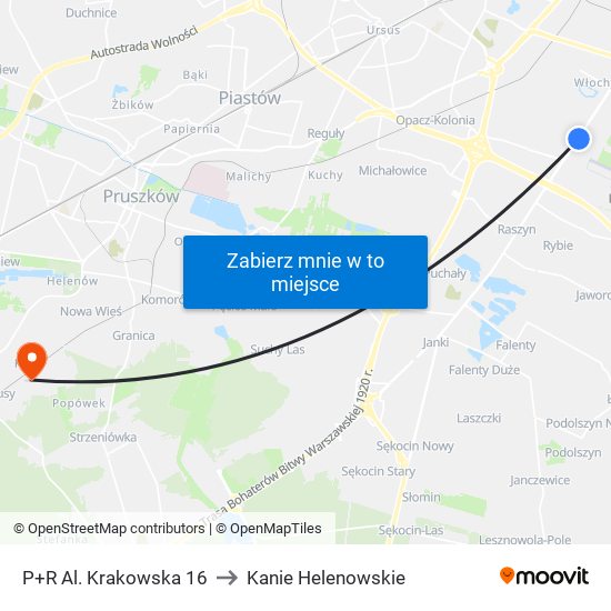 P+R Al. Krakowska 16 to Kanie Helenowskie map