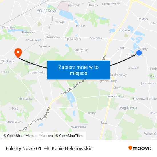 Falenty Nowe 01 to Kanie Helenowskie map