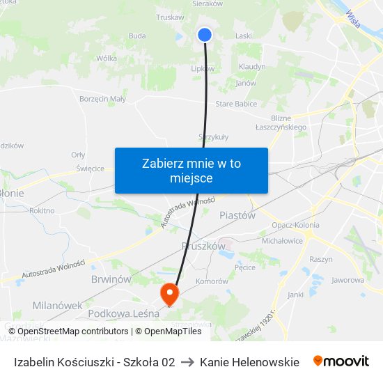 Izabelin Kościuszki - Szkoła 02 to Kanie Helenowskie map