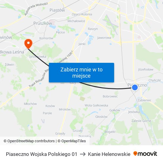 Piaseczno Wojska Polskiego to Kanie Helenowskie map