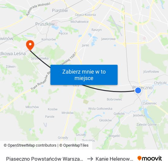 Piaseczno Powstańców Warszawy 02 to Kanie Helenowskie map