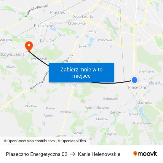 Piaseczno Energetyczna to Kanie Helenowskie map