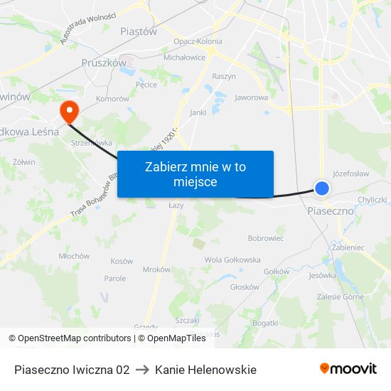 Piaseczno Iwiczna 02 to Kanie Helenowskie map