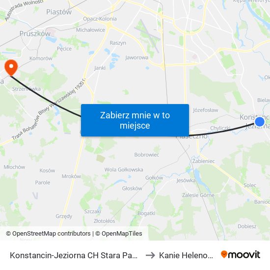 Konstancin-Jeziorna CH Stara Papiernia to Kanie Helenowskie map