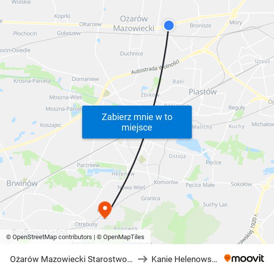 Ożarów Mazowiecki Starostwo 01 to Kanie Helenowskie map