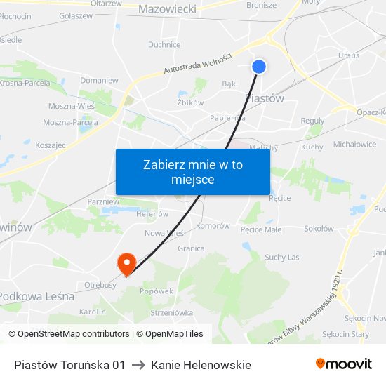 Piastów Toruńska 01 to Kanie Helenowskie map