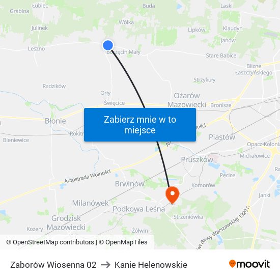 Zaborów Wiosenna 02 to Kanie Helenowskie map