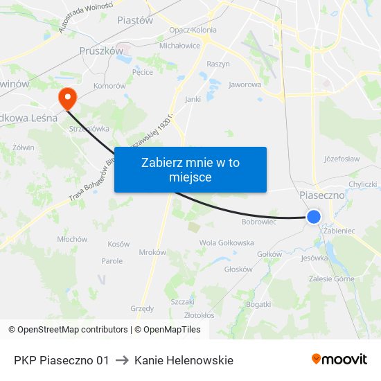 PKP Piaseczno 01 to Kanie Helenowskie map