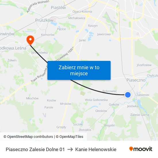 Piaseczno Zalesie Dolne 01 to Kanie Helenowskie map