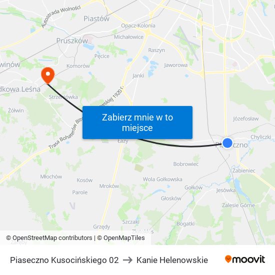 Piaseczno Kusocińskiego 02 to Kanie Helenowskie map