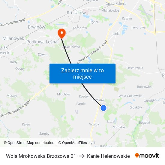 Warszawianka Brzozowa to Kanie Helenowskie map