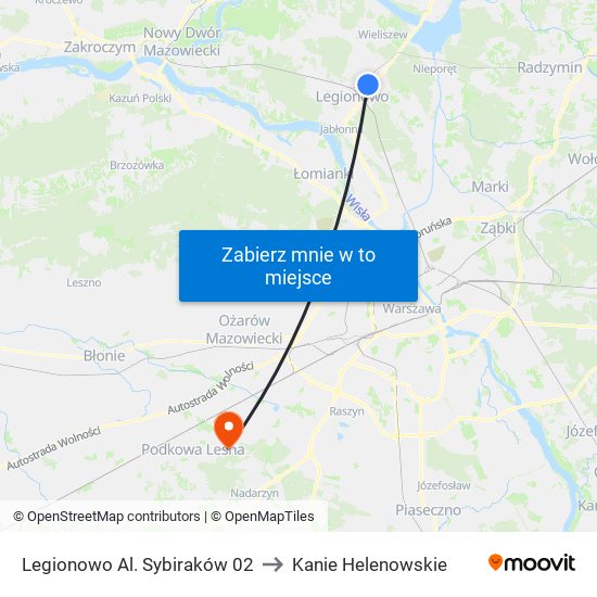 Legionowo Al. Sybiraków 02 to Kanie Helenowskie map