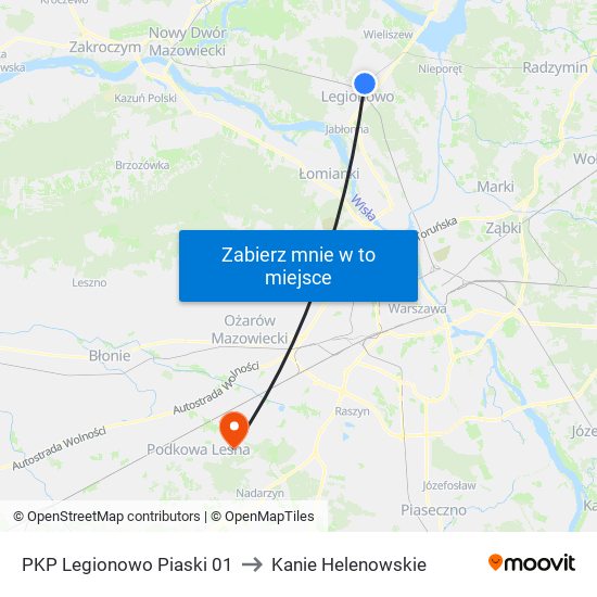 PKP Legionowo Piaski 01 to Kanie Helenowskie map