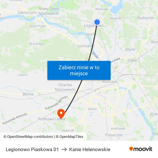 Legionowo Piaskowa 01 to Kanie Helenowskie map