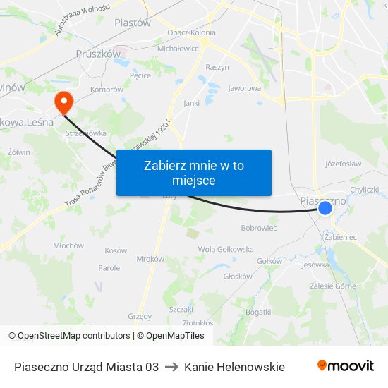 Piaseczno Urząd Miasta 03 to Kanie Helenowskie map