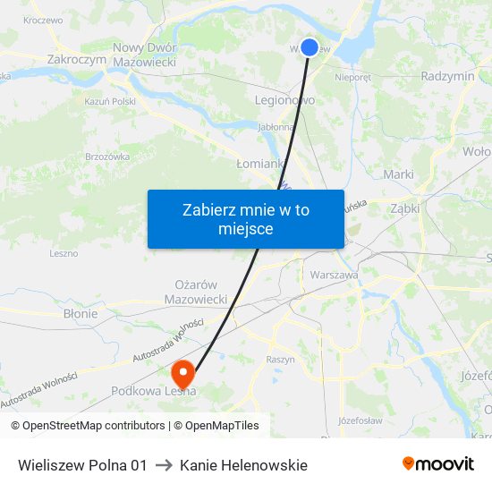 Wieliszew Polna 01 to Kanie Helenowskie map