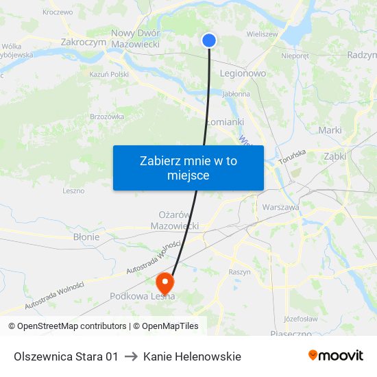 Olszewnica Stara to Kanie Helenowskie map