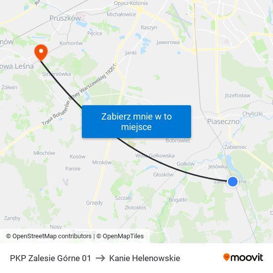 PKP Zalesie Górne 01 to Kanie Helenowskie map