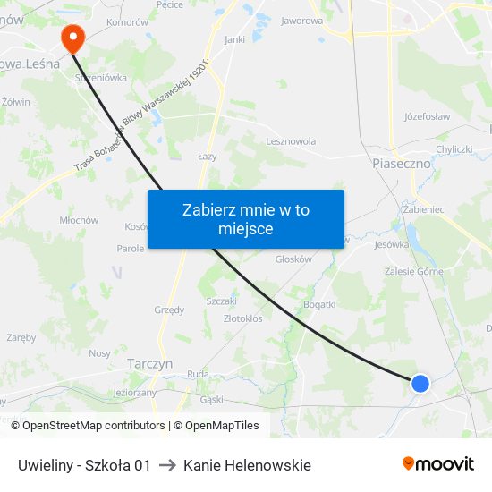 Uwieliny - Szkoła 01 to Kanie Helenowskie map