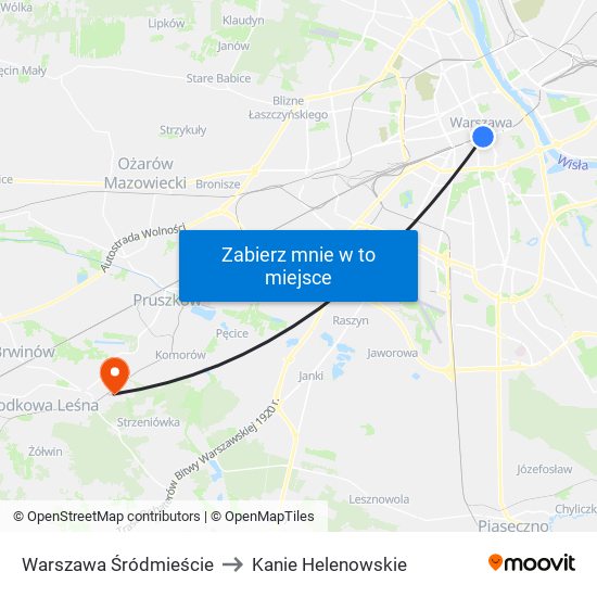 Warszawa Śródmieście to Kanie Helenowskie map