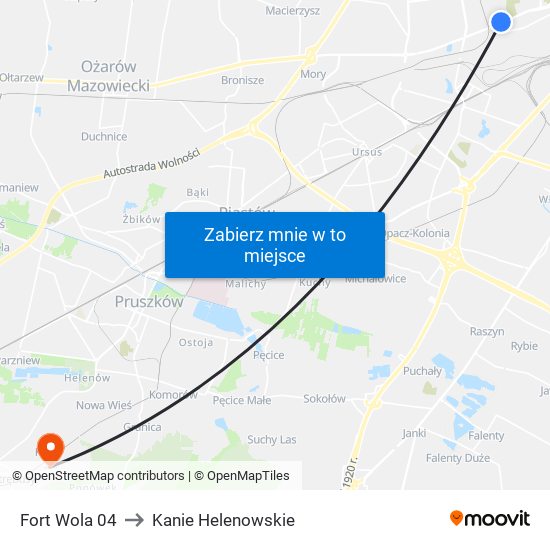 Fort Wola to Kanie Helenowskie map