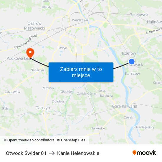 Otwock Świder 01 to Kanie Helenowskie map