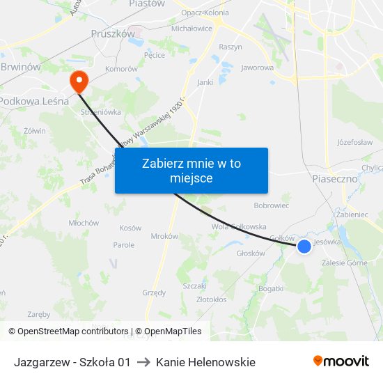 Jazgarzew - Szkoła 01 to Kanie Helenowskie map