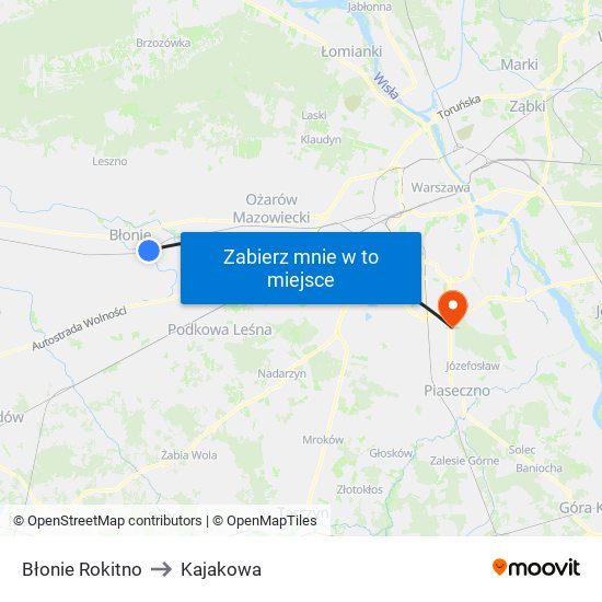 Błonie Rokitno to Kajakowa map