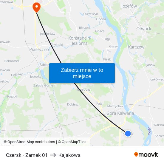 Czersk - Zamek 01 to Kajakowa map