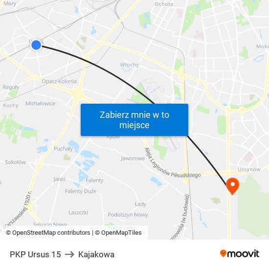 PKP Ursus 15 to Kajakowa map