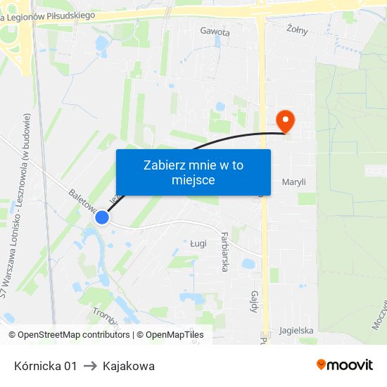 Kórnicka 01 to Kajakowa map