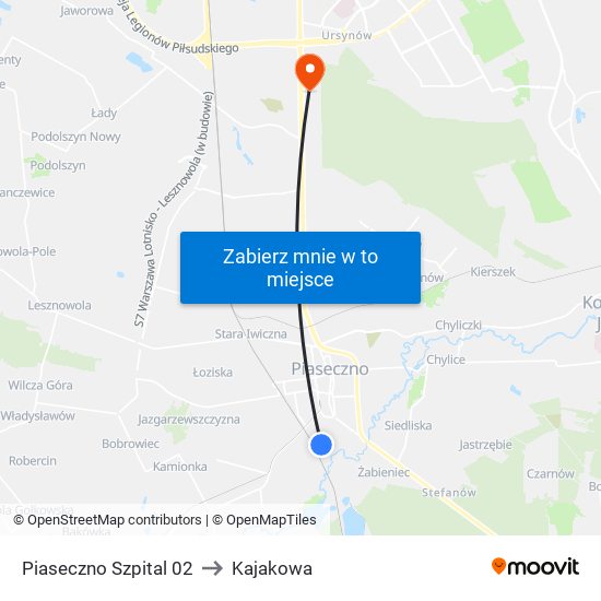 Piaseczno Szpital 02 to Kajakowa map