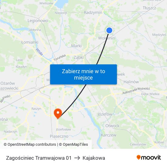 Zagościniec Tramwajowa 01 to Kajakowa map