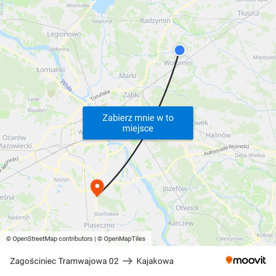 Zagościniec Tramwajowa 02 to Kajakowa map