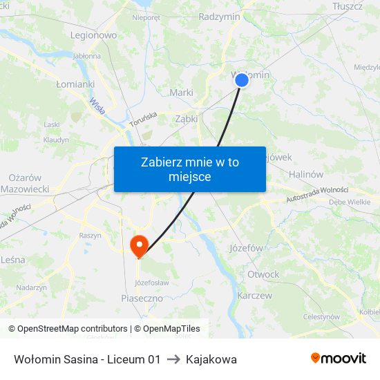 Wołomin Sasina - Liceum 01 to Kajakowa map