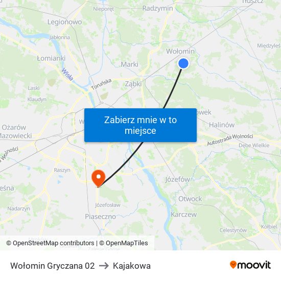 Wołomin Gryczana to Kajakowa map